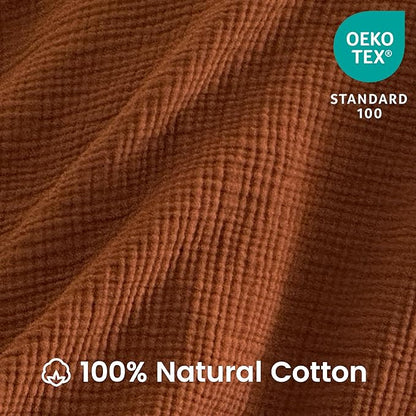 FALUCA Cotton Muslin Reversible Blanket 50x60 Inches for Bed, Couch, Four Layers Blanket, Soft Lightweight Cozy Breathable Farmhouse Decoration for All-Season, Camel