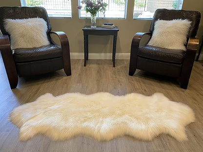 LAMBZY Faux Sheepskin Super Soft Hypoallergenic Silky Shag Rug for Living Room, Kids Room, Sofa (Double 2'x6', Cream)