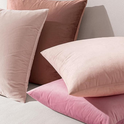 EMEMA Pack of 2 Velvet Pillow Covers Decorative Square Pillowcase Soft Solid Cushion Case for Sofa Bedroom Car 16x16 Inch Pink