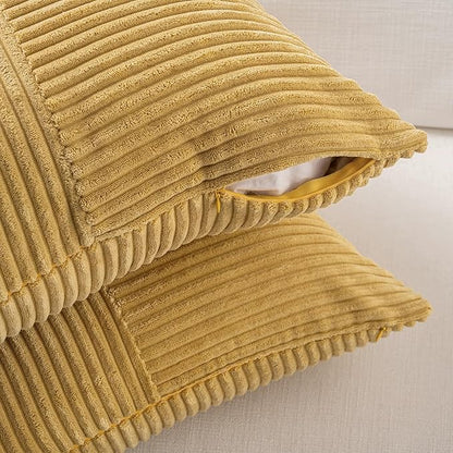 Fancy Homi 2 Packs Mustard Yellow Lumbar Decorative Throw Pillow Covers 14x24 Inch for Couch Bed, Rustic Farmhouse Boho Home Decor, Soft Striped Corduroy Rectangle Accent Cushion Case