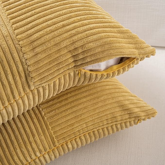 Fancy Homi 2 Packs Mustard Yellow Lumbar Decorative Throw Pillow Covers 16x28 Inch for Living Room Couch Bed, Rustic Farmhouse Boho Home Decor, Soft Striped Corduroy Rectangle Accent Cushion Case