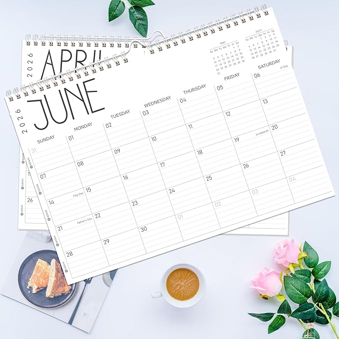 GuassLee Wall Calendar 2026, 24-Month Desk/Wall Calendar from Jan. 2026 to Dec. 2027,17" X 12" Desktop Hanging Monthly Planner with Thick Paper Spiral Bound for Easy Organizing