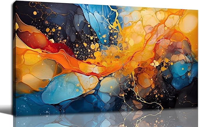 Abstract Canvas Wall Art Blue Orange Black Canvas Prints Modern Living Room Bedroom Home Office Wall Decor Framed Artwork Size 24x48