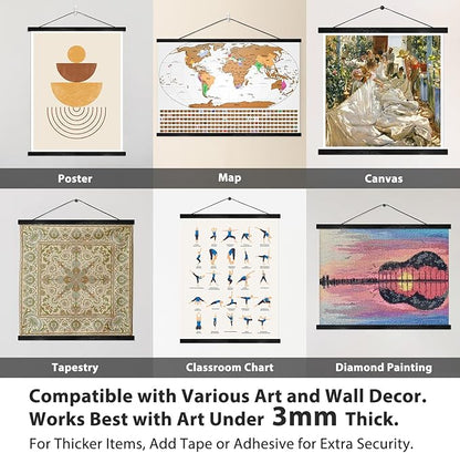 HONKKI Magnetic Poster Hanger Frame for 32x24 32x48 32x40 Movie Music Posters Wall Art,Black Wood Picture Frames for Canvas Diamond Map Decor, Living Room Calendar Banner Tapestry Photo Hanging Stand