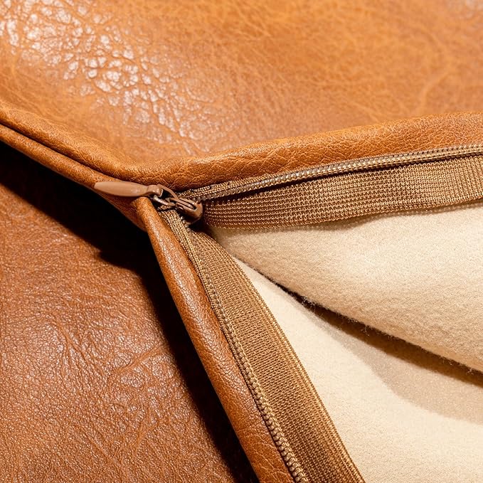 Faux Leather Throw Pillow Cover 16X16 Inch Set of 2 Brown Outdoor Modern Farmhouse Solid Decorative Pillow Covers for Room Couch Living Bedroom Bed Sofa