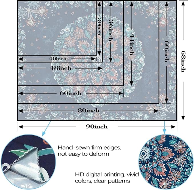 Fowocu Boho Floral Mandala Tapestry Wall Hanging Blue Bohemian Flower Medallion Tapestry Aesthetic Vintage Navy Hippie Indian Large Tapestries for Bedroom Living Room Dorm Decor 80 x 60 Inch