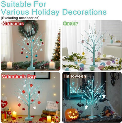 PEIDUO Blue-Green Trees Decor for Home, 2PK Tree Light Battery Powered Timer, Lighted Christmas Decorations Indoor, for Home Bedroom Living Room Fireplace Wedding Party New Year's Day and Christmas