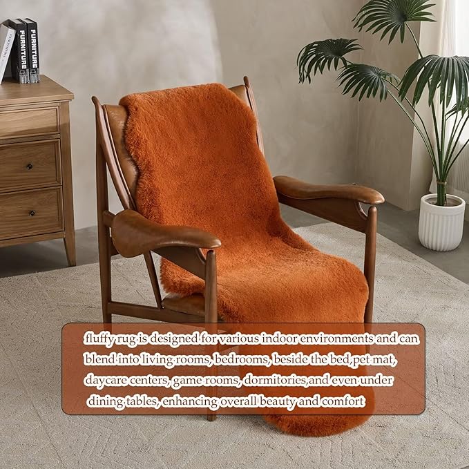 1700GSM Fuzzy Faux Sheepskin Fur Area Rug,Extra Soft Faux Fur Mat,Fluffy Shaggy Fur Rug for Bedroom Living Bedside Rug Room Decor-Burnt Orange, 4 x6 ft