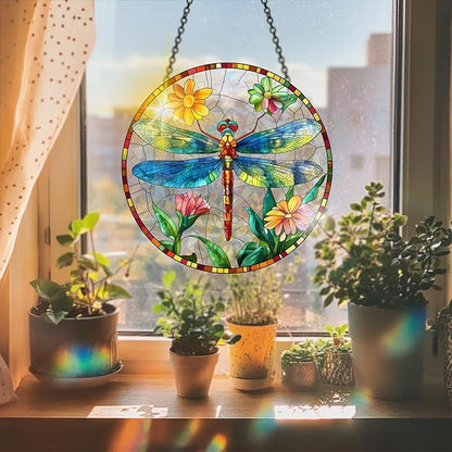 VAIIEYO Dragonfly Acrylic Sun Catcher Window Hanging Decoration, 7.8 Inch Double-Sided Light Reflecting Ornament for Window, Garden, Porch or Balcony Decor, Housewarming, Gift for Natural Lovers