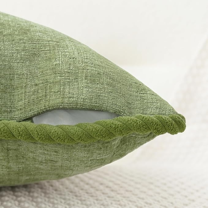 CaliTime Decorative Couch Throw Pillow Covers 16 X 16 Inches Pack of 2 Cozy Chenille Piping Edge Cushion Cases for Sofa Bed Living Room Home Sage Green