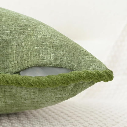 CaliTime Decorative Couch Throw Pillow Covers 16 X 16 Inches Pack of 2 Cozy Chenille Piping Edge Cushion Cases for Sofa Bed Living Room Home Sage Green