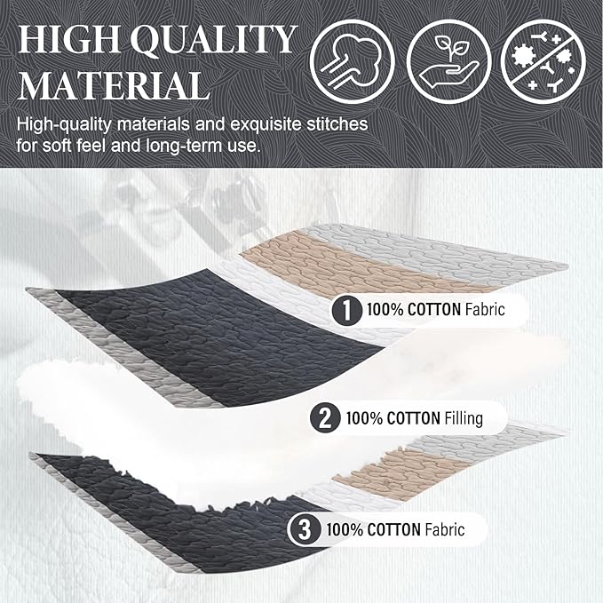 SahSahCasa 120"x120" 100% Cotton Oversized California King Bedspread Coverlet Striped Quilt Set, Cal King Quilted Bedspread Extra Large Quilt, XL Bed Spread Lightweight Comforter, Dark Slate Gray