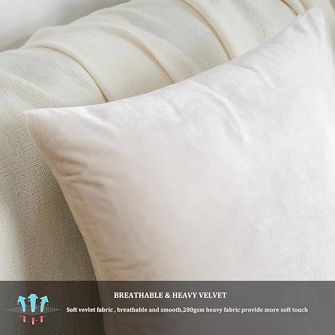 GIGIZAZA Beige Pillow Covers 24x24: Pack of 2 Throw Pillows Soft Solid Covers - Velvet Decorative Modern Couch Big Cushion Covers,Living Room,Bedroom,Sofa