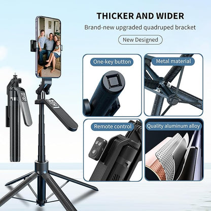 70" Tripod for Phone, Portable All in One Extendable Cell Phone Tripod Stand, Tall Travel Tripods for Recording Video Selfies Photo, with Wireless Remote Control for iPhone、Samsung、Android