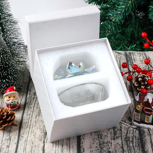 Crystal Jewelry Box, Small Glass Trinket Jar with Lid, Clear Lotus Flower Storage Holder for Women, Elegant Organizer Dish for Ring, Earrings, Necklace, Gift (Pink Flower)