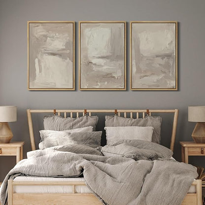 MUDECOR Framed Wall Art Print Set Neutral Abstract Modern Minimalist in Beige and Cream Tones Illustrations Modern Art Boho Decorative Colorful for Living Room, Bedroom, Office - 24"x36"x3 Natural