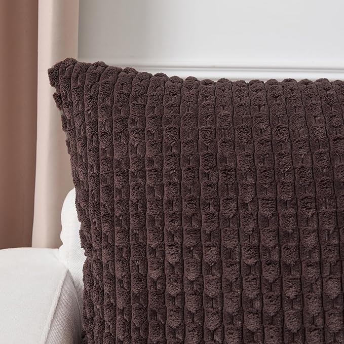 Kevin Textile 12x20 Inch Pillow Cover 1 Pack Boho Decorative Soft Striped Corduroy Lumbar Farmhouse Accent Rectangle Cushion Case for Living Room Couch Sofa Bed, Coffee