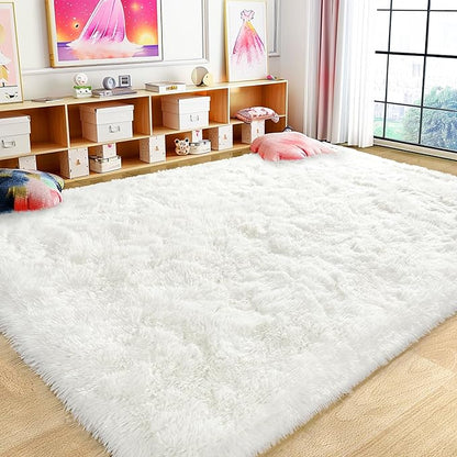 Large 9x12 Area Rugs for Living Room, Ultra Soft Shag Living Room Rug Thick Fluffy Rug for Bedroom, Plush Fuzzy Carpet for Girls Boys Kids Room Non Slip Dorm for Home Decor Aesthetic, Cream White