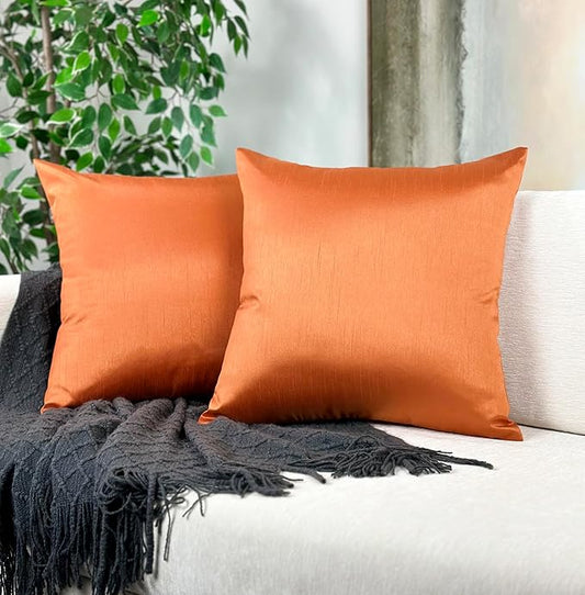 Aiking Home 26x26 Inches Faux Silk Square European Shams, Zipper Closure, Orange (Set of 2)