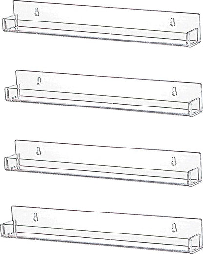 IEEK 4 PCS Floating Invisible Kids Bookshelf Wall Mounted Nail Polish Rack,Clear Acrylic Picture Ledge Vinyl Record Display Shelf Nail Polish Holder with Removable Anti-Slip End Inserts,15 inch