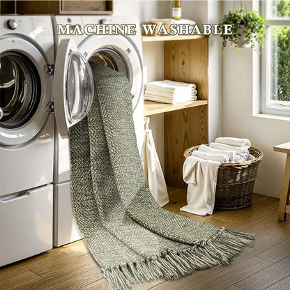 Collive 2x6 Hallway Runner Rug, Hand-Woven Washable Reversible Entryway Runner Rug, Natural/Green Cotton Farmhouse Laundry Room Rug Modern Long Carpet for Bedroom Bathroom Sink Foyer