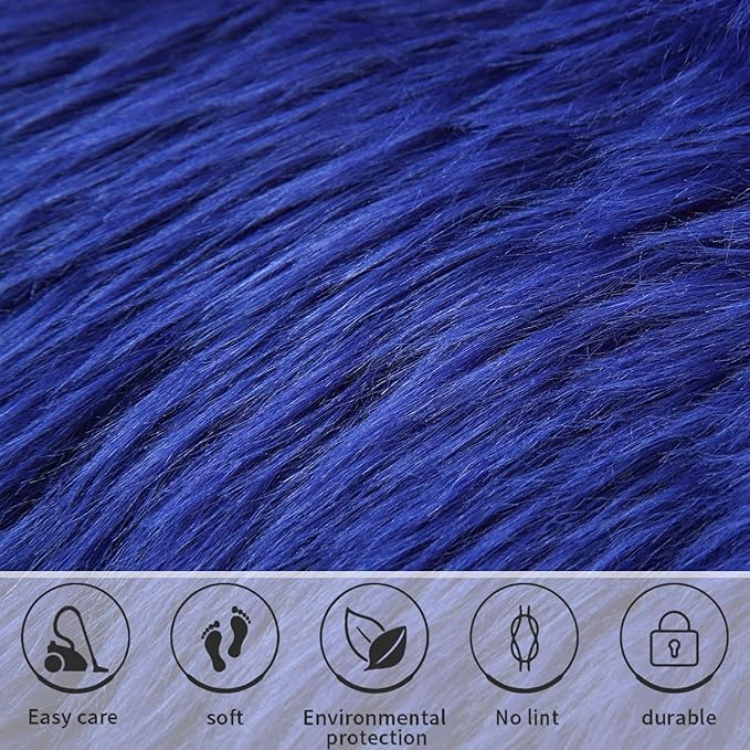 Softlife Blue Faux Fur Sheepskin Chair Cover Seat Cushion Pad Super Soft Area Rugs for Living Bedroom Sofa Dorm (1.6ft x 1.6ft, Royal Blue)