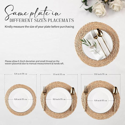 Round Woven Placemats Set of 10, Natural Water Hyacinth Place mats, 12 inch Rattan Placemat Wicker Placemats Farmhouse Boho Braided Heat Resistant Outdoor Placemat Patio Table Place Mat