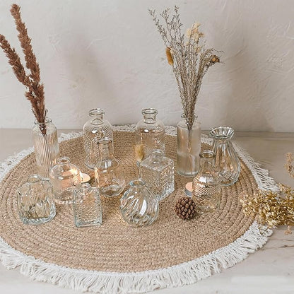 Glass Bud Vase Set of 12 Pcs Small Minimalist Vases for Flowers, Vintage Rustic Home Decor for Table Centerpiece Wedding Party, Modern Clear Aromatherapy Bottle for Living Room Bedroom