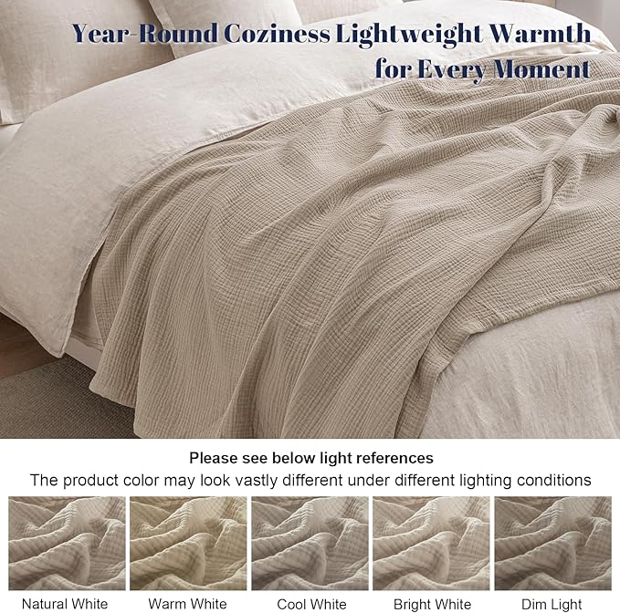 PHF 100% Cotton Muslin Blanket Twin XL Size 66"x90", 4-Layer Lightweight Gauze Throw, Breathable Cloud-Soft Minimalist Blanket for Bed, Couch, Camping & Baby, Taupe, Ideal Gift