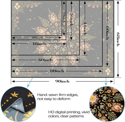 Fowocu Boho Floral Mandala Tapestry for Bedroom Aesthetic Vintage Bohemian Flower Wall Tapestry Black Green Hippie Indian Small Tapestries Wall Hanging for Living Room Dorm Decor 48 x 36 Inch