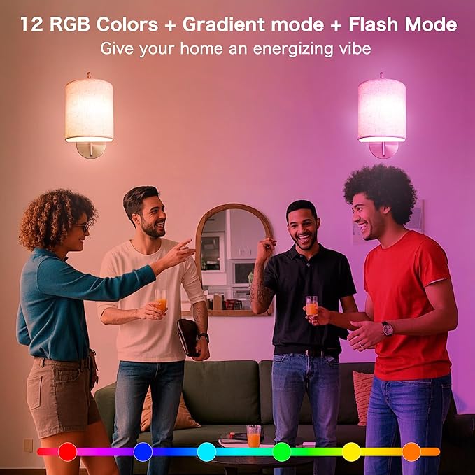 Rechargeable Battery Operated Wall Sconces Set of 2 Wireless Wall Lights with Remote Control 12 RGB Colors Magnetic Bulbs 5200mAh Battery Wireless Sconces for Bedroom Living Room (Silver)