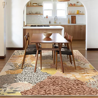 DEXDE Area Rugs for Living Room 4x6.5, Washable Non Slip Boho Rugs Throw Carpet for Bedroom Bedside Dorm Dining Room Indoor Soft Floral Home Decor, Camel
