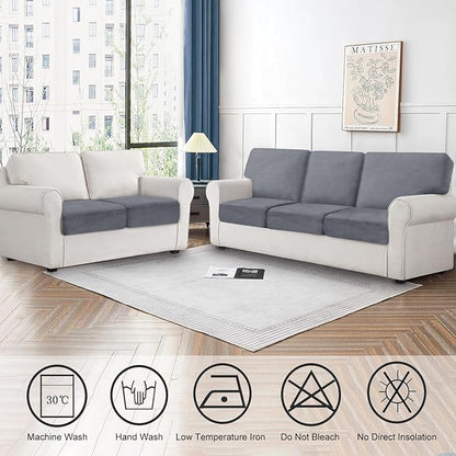 Couch Cushion Cover Velvet 3 Pieces Seat Cushion Cover Stretch Sofa Covers Separate Sectional Sofa Slipcovers Furniture Protector (3-Seater or Backrest, Dark Grey)