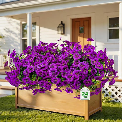 Artificial Flowers, 24 Bundles, Decorative Bouquets for Home, Wedding, Garden, Office Decor (Light Purple)