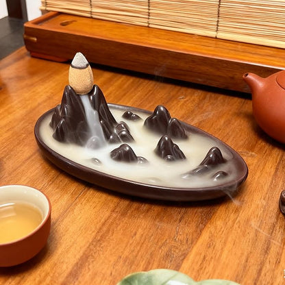 Backflow Incense Burner,Incense Holder,Ceramic Incense Burner with 20 Backflow Incense Cones,Tweezers and Brush