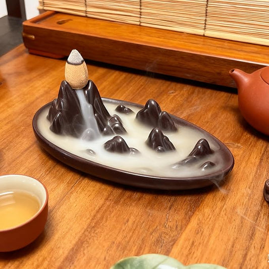 Backflow Incense Burner,Incense Holder,Ceramic Incense Burner with 20 Backflow Incense Cones,Tweezers and Brush