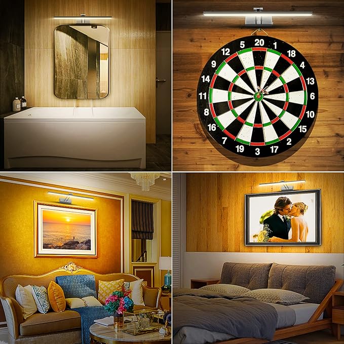 FUNCHDAY Picture Light,Battery Art Lights for Wall,Wireless Remote Painting Light with Timer and Dimmable,16”Metal Display Lighting for Artwork,Portrait,Gallery (Brushed Black)
