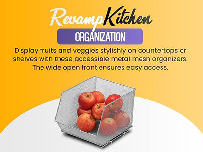 YBM Home Kitchen Pantry Organizer Wire Baskets for Shelves, Cabinets, Pantry, Countertop, Mesh Open Storage Bin Metal Basket for Organizing Food Supplies, 2 Pack