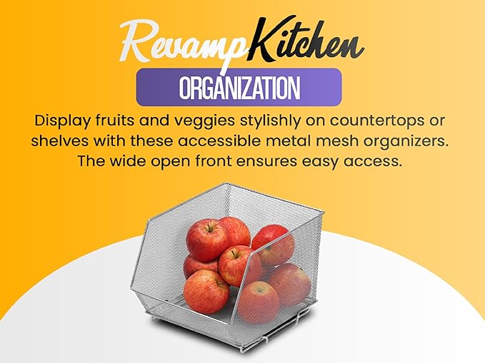 Ybm Home Household Wire Mesh Open Bin Shelf Storage Basket Organizer Black For Kitchen Pantry, Cabinet, Fruits, Vegetables, Pantry Items Toys 10” x 9” x 6”, 1-Pack, Black