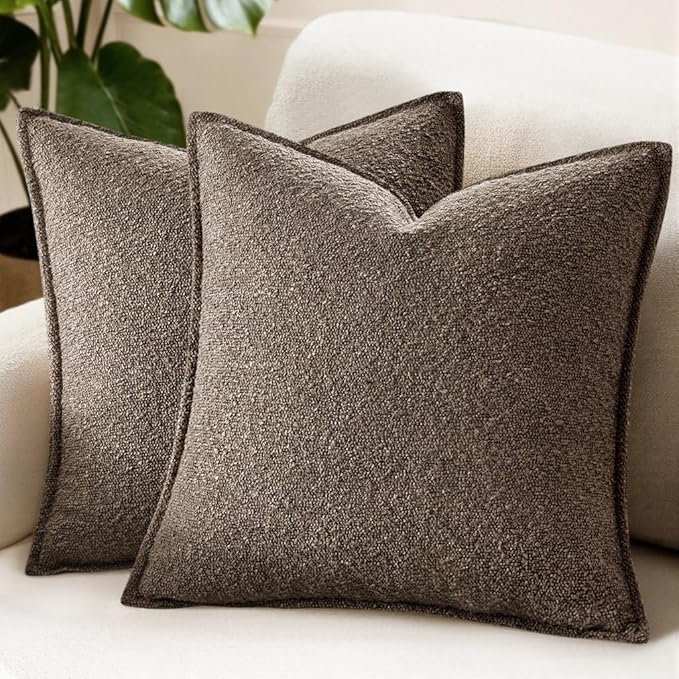 MIULEE Pack of 2 Decorative Textured Boucle Throw Pillow Covers 22x22 Inch Dark Brown Broadside Thick Boho Pillows for Farmhouse Accents Sofa Couch Bedroom Living Room Home Decor