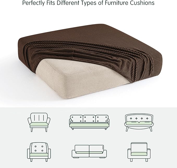 CHUN YI Stretch Couch Cushion Cover Suitable for 3 Settee, Sofa Seat Slipcover with Spandex Jacquard Fabric(Large,Chocolate)