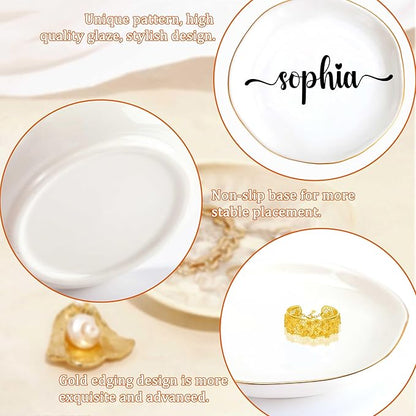 JoycuFF Sophia Personalized Name Ceramic Jewelry Tray, Mothers Day Christmas Anniversary Engagement Birthday Gifts for Women Couples, Trinket Dish for Rings Earrings Necklaces Bracelets Keys
