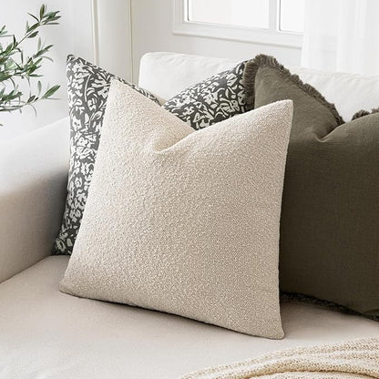 MIULEE 26x26 Christmas Decorative Euro Sham Throw Pillows for Bed Set of 2 Textured Boucle Neutral Winter Throw Pillow Covers Natural Beige Accent Solid Couch Pillowcase Sofa Livingroom Home Decor