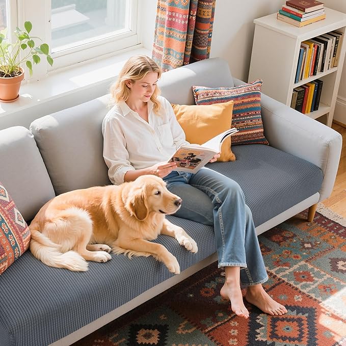 Hokway Couch Cushion Covers Stretch Cushion Covers Sofa Seat Cushion Slipcover Cushion Protector(Light Gray, Large)