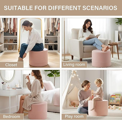 LITA Round Stuffed Pouf Ottoman, Velvet Poufs with High-Density Foam Filling and Washable Cover, Furry and Fluffy Bean Bag Foot Stools Ottoman for Living Room, Bedroom, Office, Pink