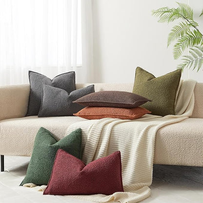 JUSPURBET 12x20 Pillow Covers Set of 2 Decorative Throw Pillow Covers Case for Couch Sofa Bed Soft Boucle Textured Lumbar Cushion Covers with Hidden Zipper for Home Decor Living Room,Dark Grey