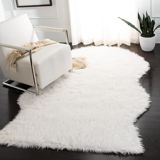 SAFAVIEH Faux Sheep Skin Collection Area Rug - 5' x 7', Ivory, Silken Glam Design, Non-Shedding & Easy Care, 2.35-inch Thick Ideal for High Traffic Areas in Living Room, Bedroom (FSS115A)