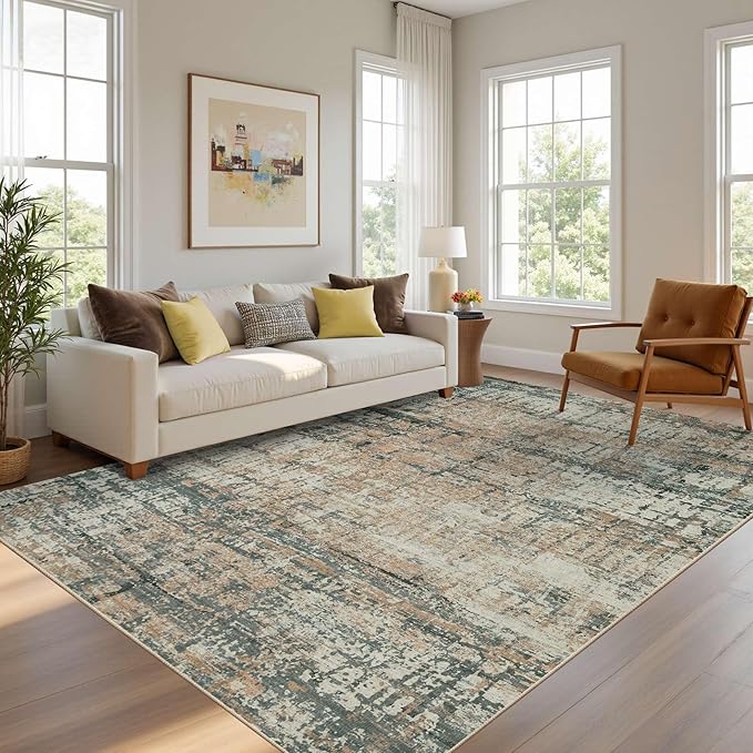 5x7 Area Rugs for Bedroom Living Room,Non-Slip Washable Modern Green Abstract Rugs for Dining Room, Foldable Thin Indoor Carpet Stain Resistant(Moss Green)