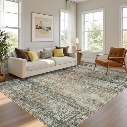 5x7 Area Rugs for Bedroom Living Room,Non-Slip Washable Modern Green Abstract Rugs for Dining Room, Foldable Thin Indoor Carpet Stain Resistant(Moss Green)