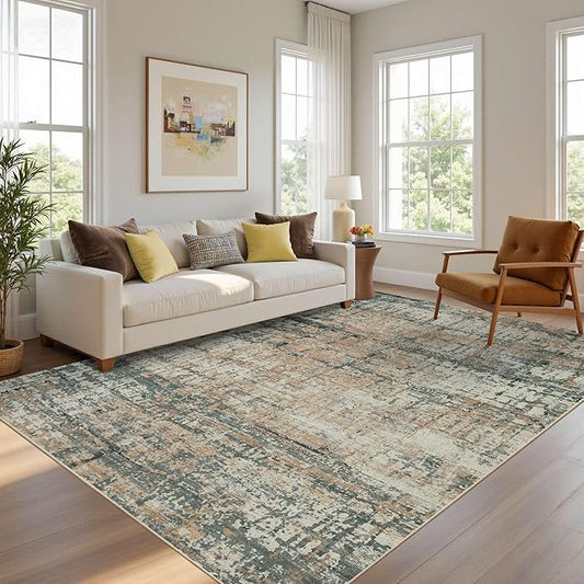 5x7 Area Rugs for Bedroom Living Room,Non-Slip Washable Modern Green Abstract Rugs for Dining Room, Foldable Thin Indoor Carpet Stain Resistant(Moss Green)